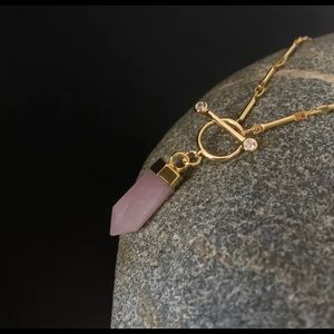 Petite Rose Quartz Crystal Point Gold Pendant Necklace